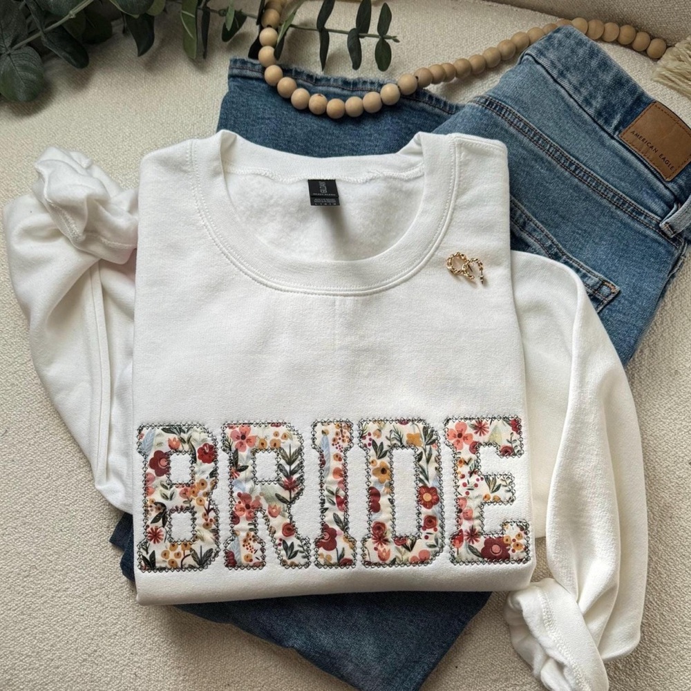 Bride Embroidered Floral White Sweatshirt